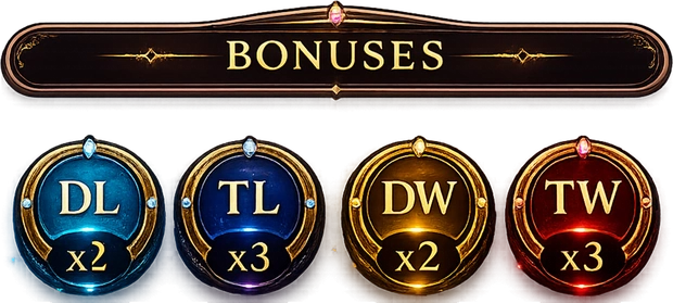 Bonus markers: double letter ×2, triple letter ×3, double word ×2 and triple word ×3.